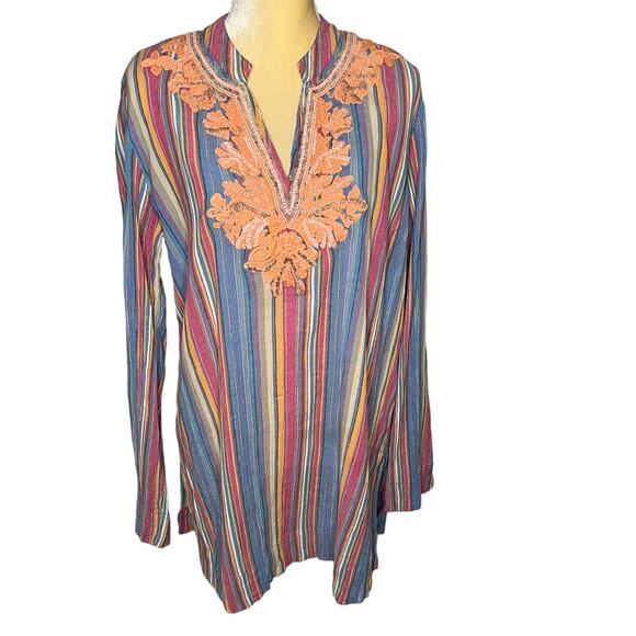 Soft Surroundings Beaded Turin Tunic Embroidery Size Large Rainbow - Picture 1 of 7